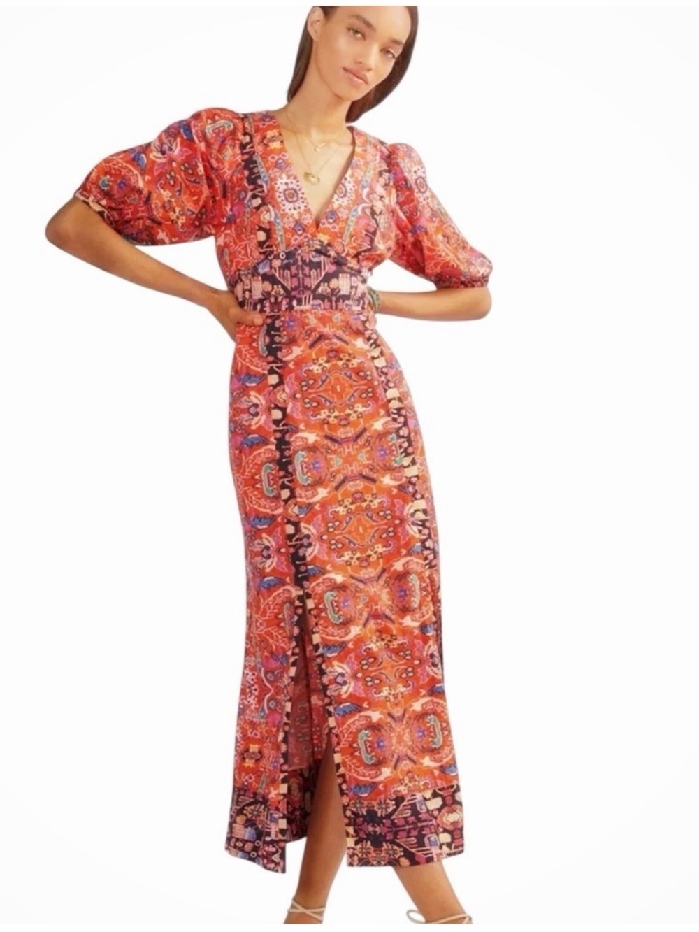 by Anthropologie Floral Abstract Maxi Dress in Red
Motif V Neck NWT